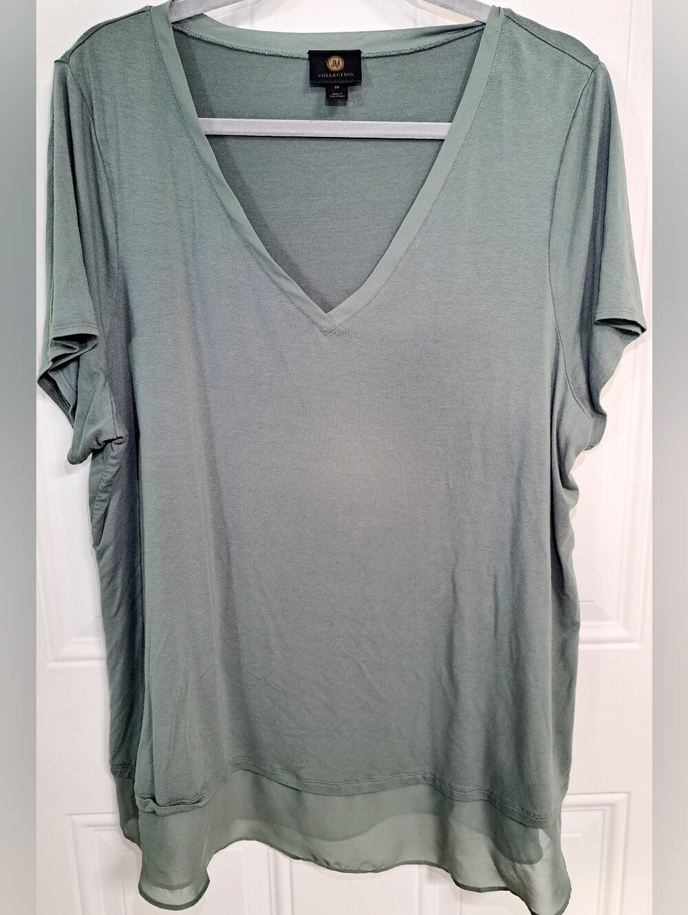 JM Collection Sage Green V-Neck Short Sleeve Tee